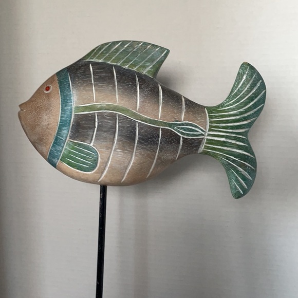 Wood Fish Decorative Wooden Fishing Beach Cottage Decor Gift Statue 15” - Picture 5 of 6